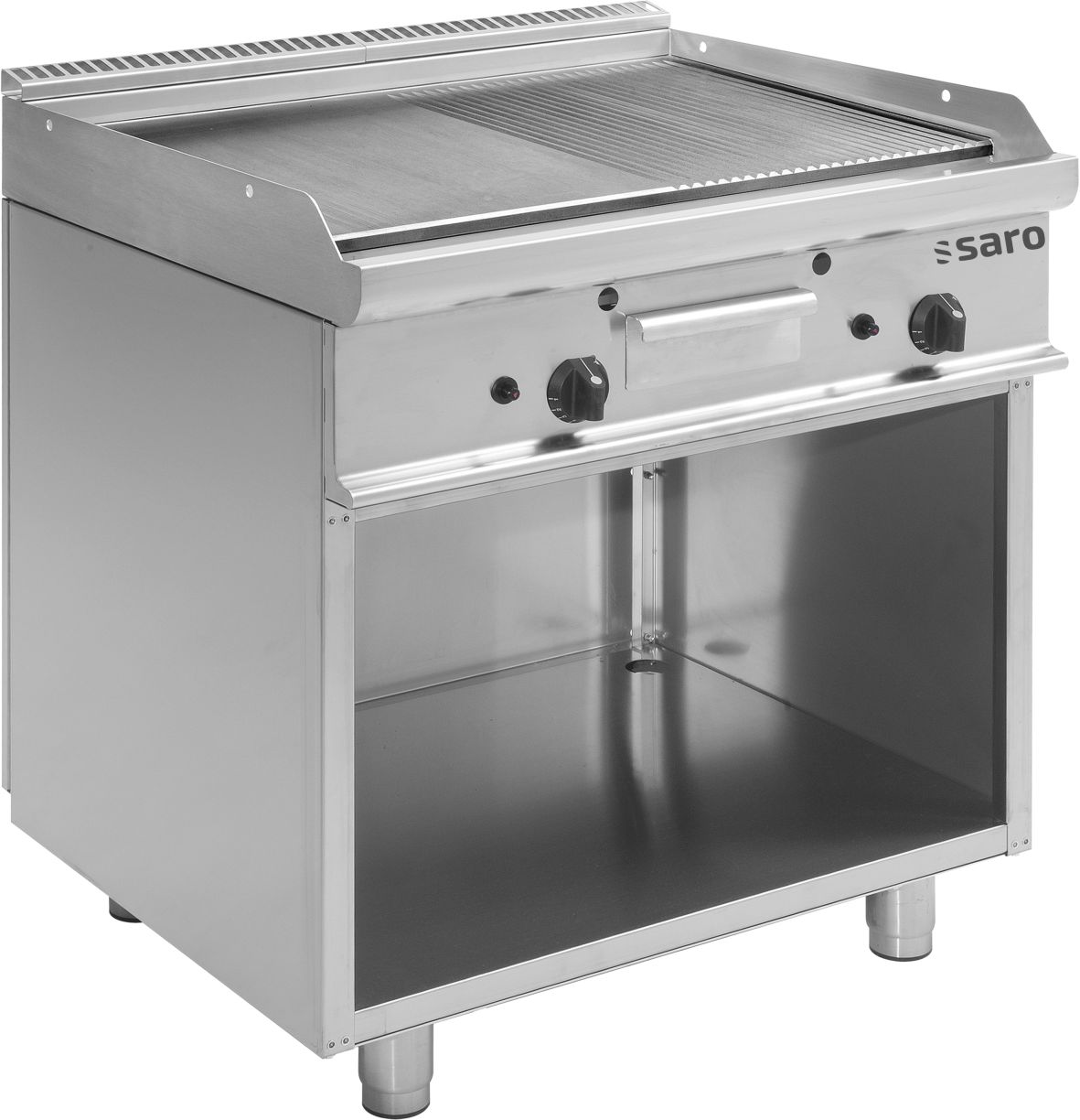 PLANCHA A GAZ SUR BAIE LIBRE 1/2 LISSE 1/2 NERVURÉE P:12KW 800X795