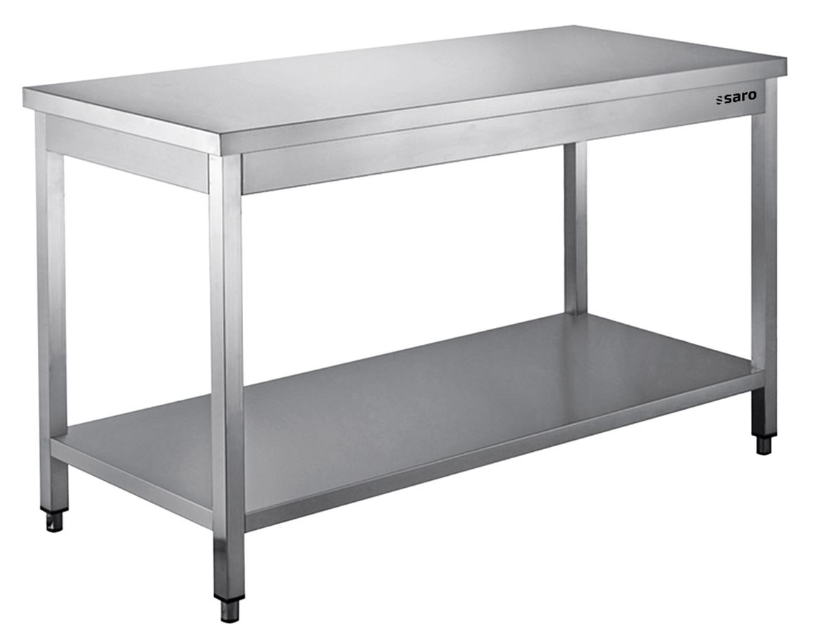 TABLE INOX CENTRALE 1600X600 AVEC ETAGERE BASSE PIEDS CARRES