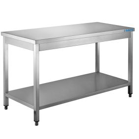 TABLE INOX CENTRALE 1600X700 AVEC ETAGERE BASSE PIEDS CARRES