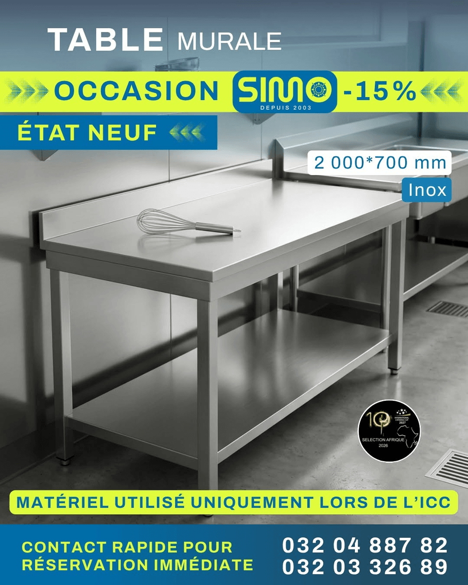 TABLE INOX MURALE 2000X700 AVEC&nbsp;ETAGERE&nbsp;BASSE