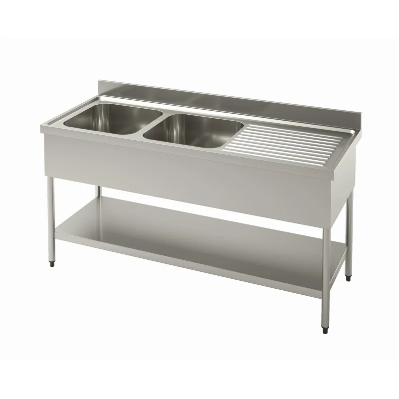 PLONGE INOX DOUBLE BAC 1600X600 AVEC EGOUTTOIR DROITE